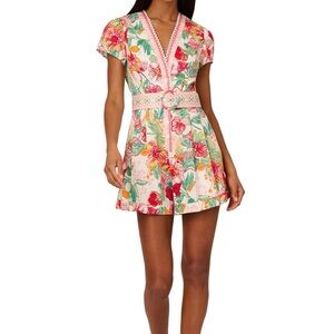 NWT Adrianna Papell Women's White Floral V-Neck Belted Romper